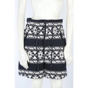 Isabel Marant Etoile Shorts Sz 34 Black White Aztec Tribal Print Knit Drawstring